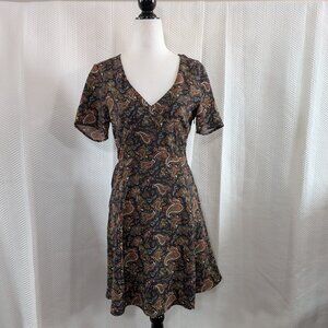 Simons Twik Black Paisley Print Mini Dress Short Sleeve Size Small Boho Office